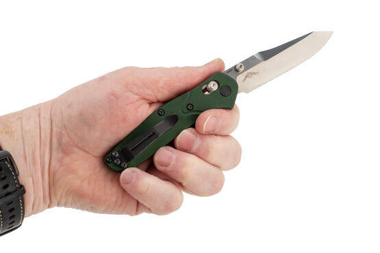 Benchmade Mini Osborne 945 green knife with reverse tanto blade
